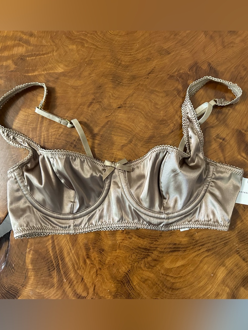 NWT By Anthropologie Satin Underwire Bra - Taupe/Bronze, Size Small